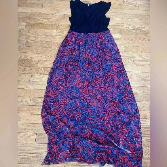 [M] Daisy Fuentes Motif Damask Parsley Baltik Blue  Maxi Dress - Picture 2 of 8